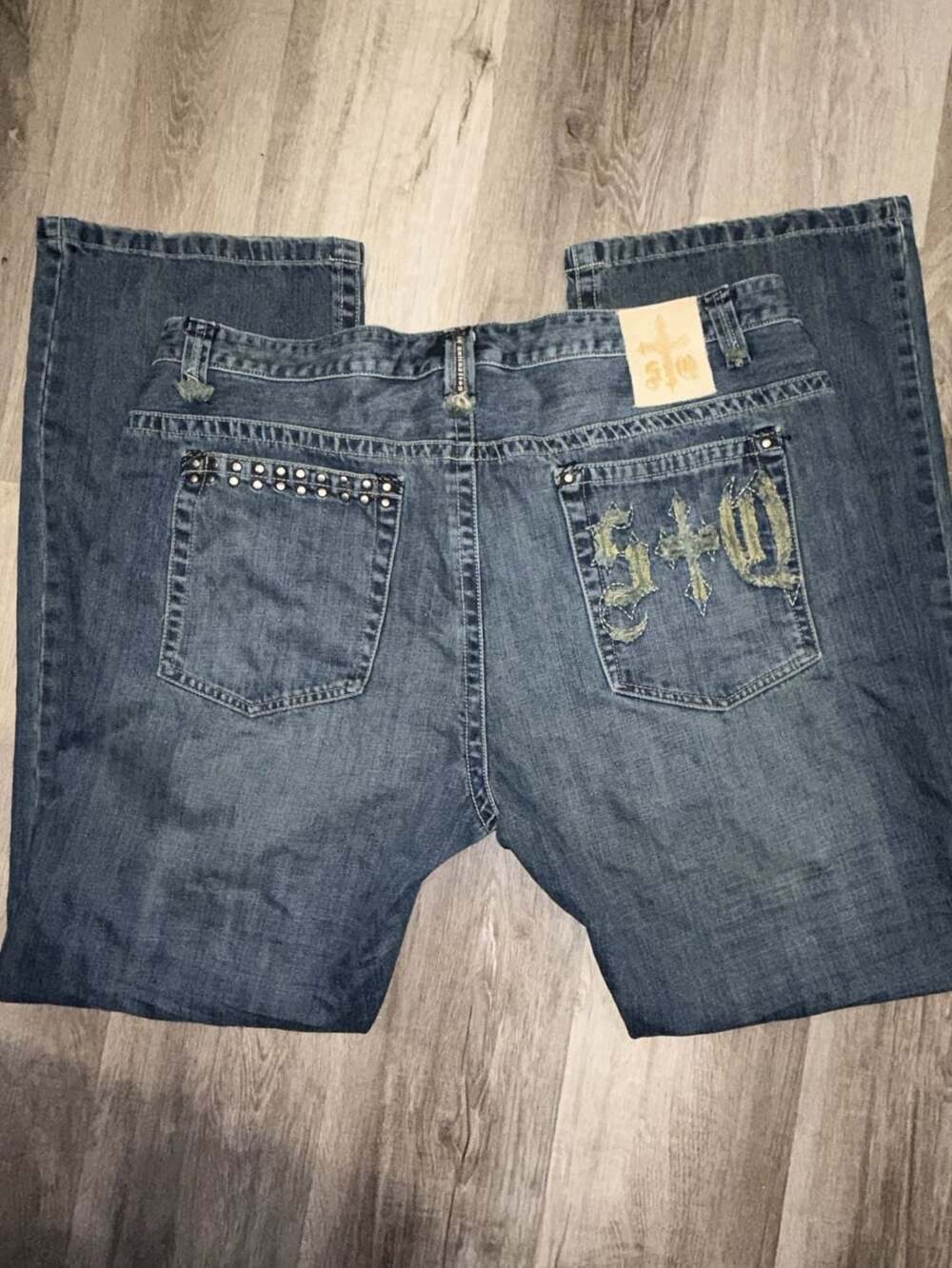 SQ Jeans Size 42 Blue Denim Studded Y2K Baggy Grunge